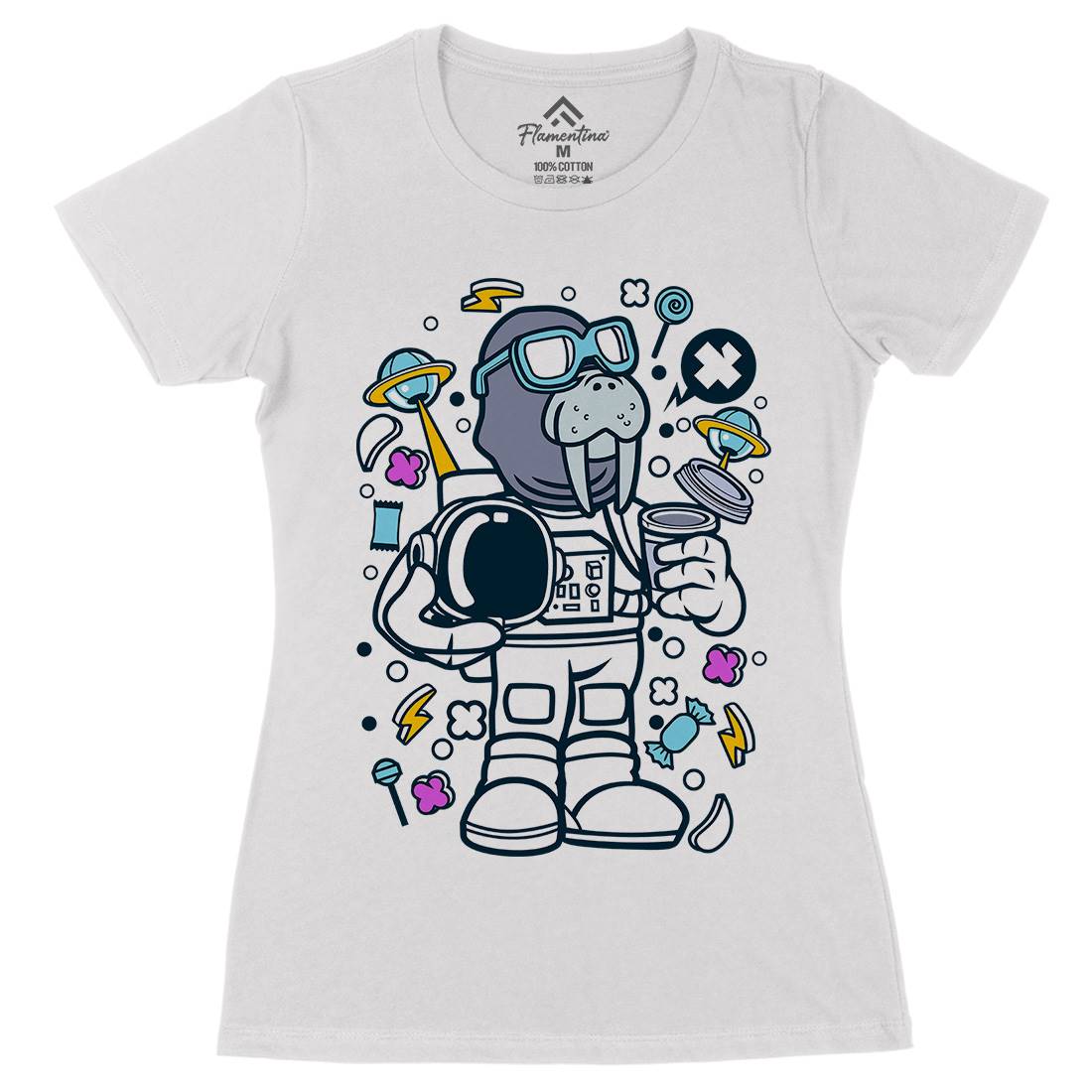 Walrus Astronaut Womens Organic Crew Neck T-Shirt Space C687