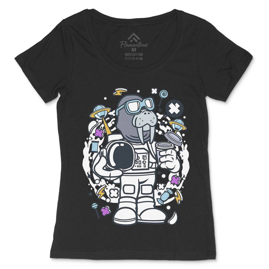Walrus Astronaut Womens Scoop Neck T-Shirt Space C687