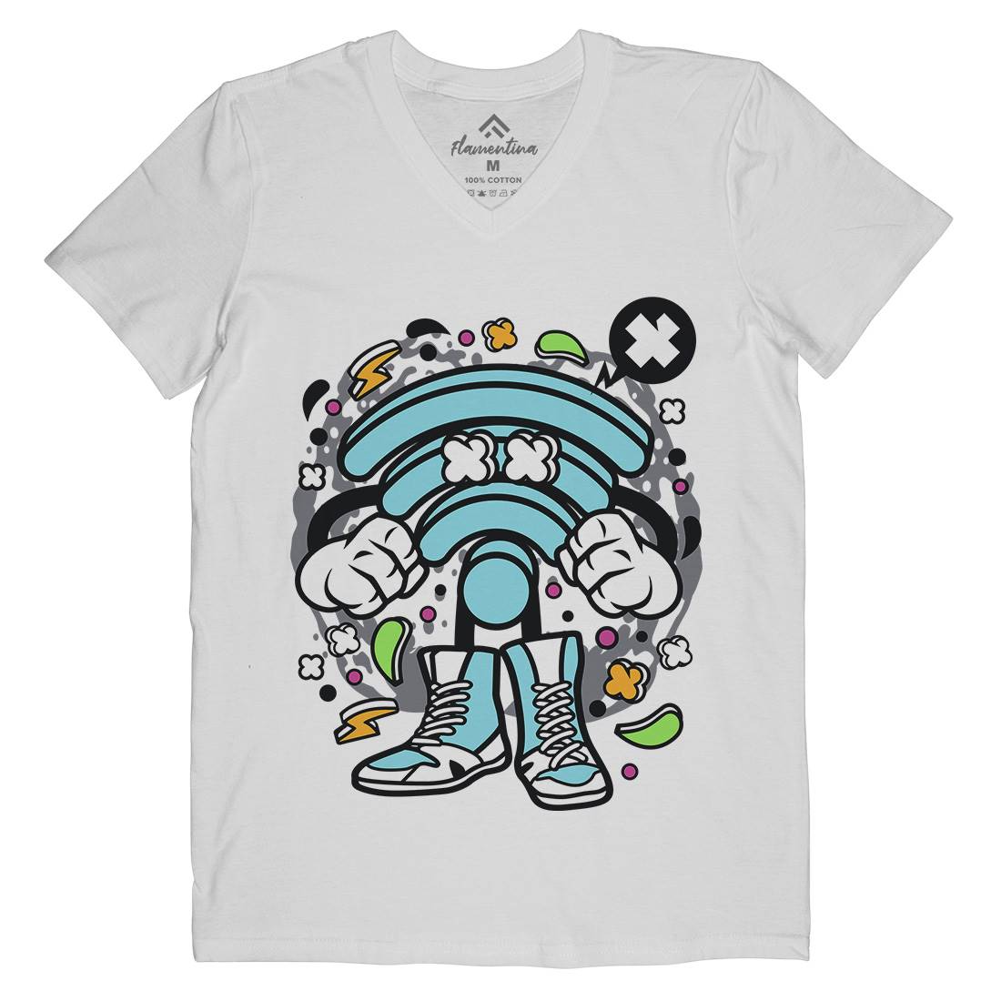 Wi-Fi Mens Organic V-Neck T-Shirt Geek C690