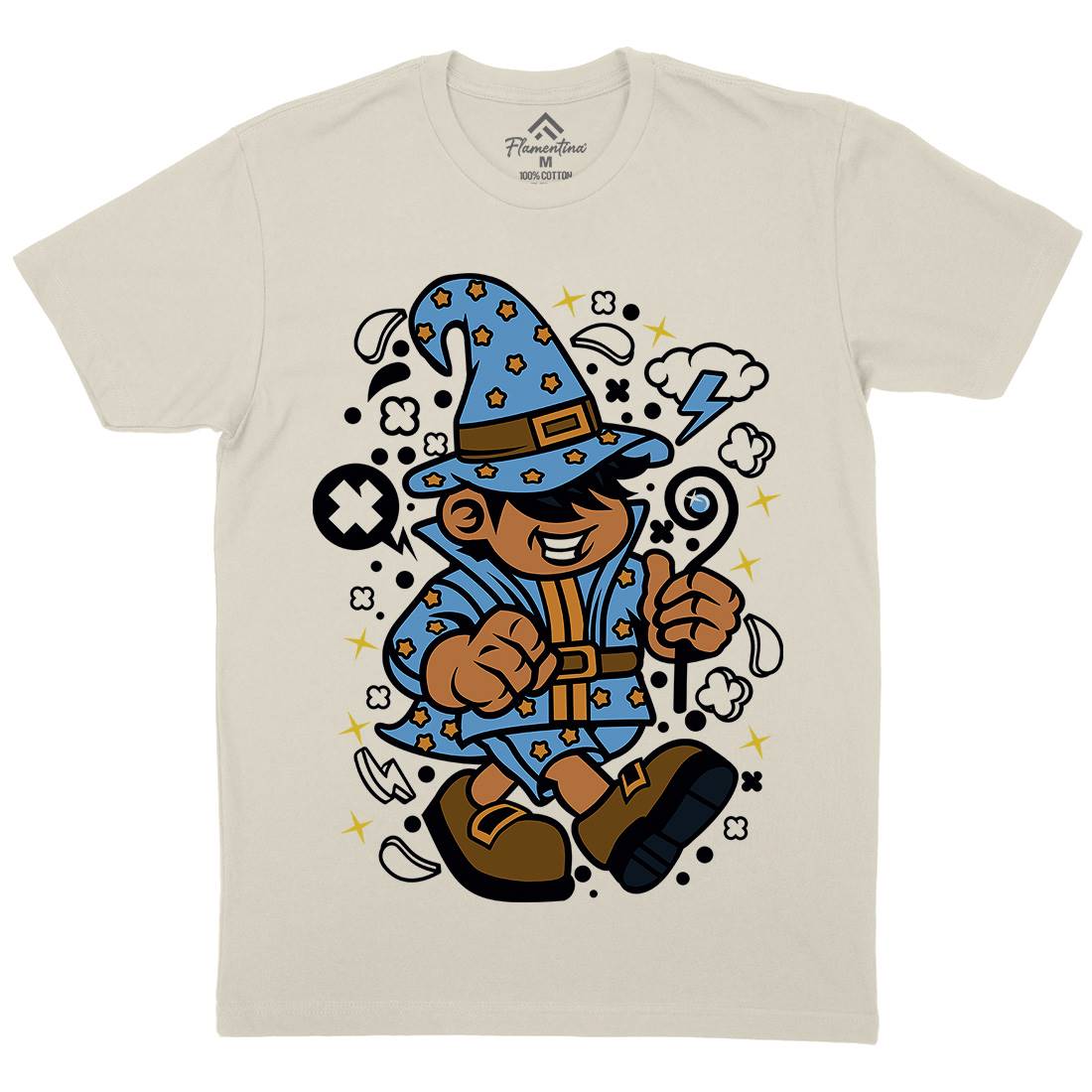 Wizard Kid Mens Organic Crew Neck T-Shirt Retro C691