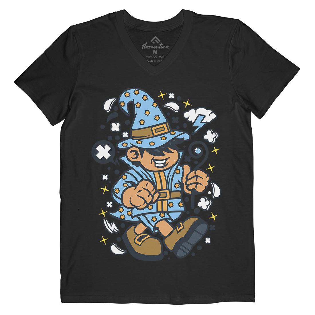Wizard Kid Mens Organic V-Neck T-Shirt Retro C691