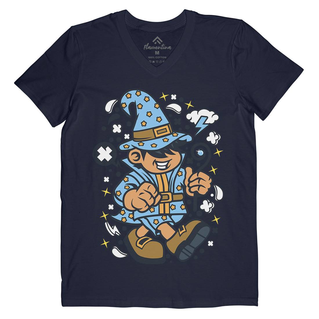 Wizard Kid Mens Organic V-Neck T-Shirt Retro C691