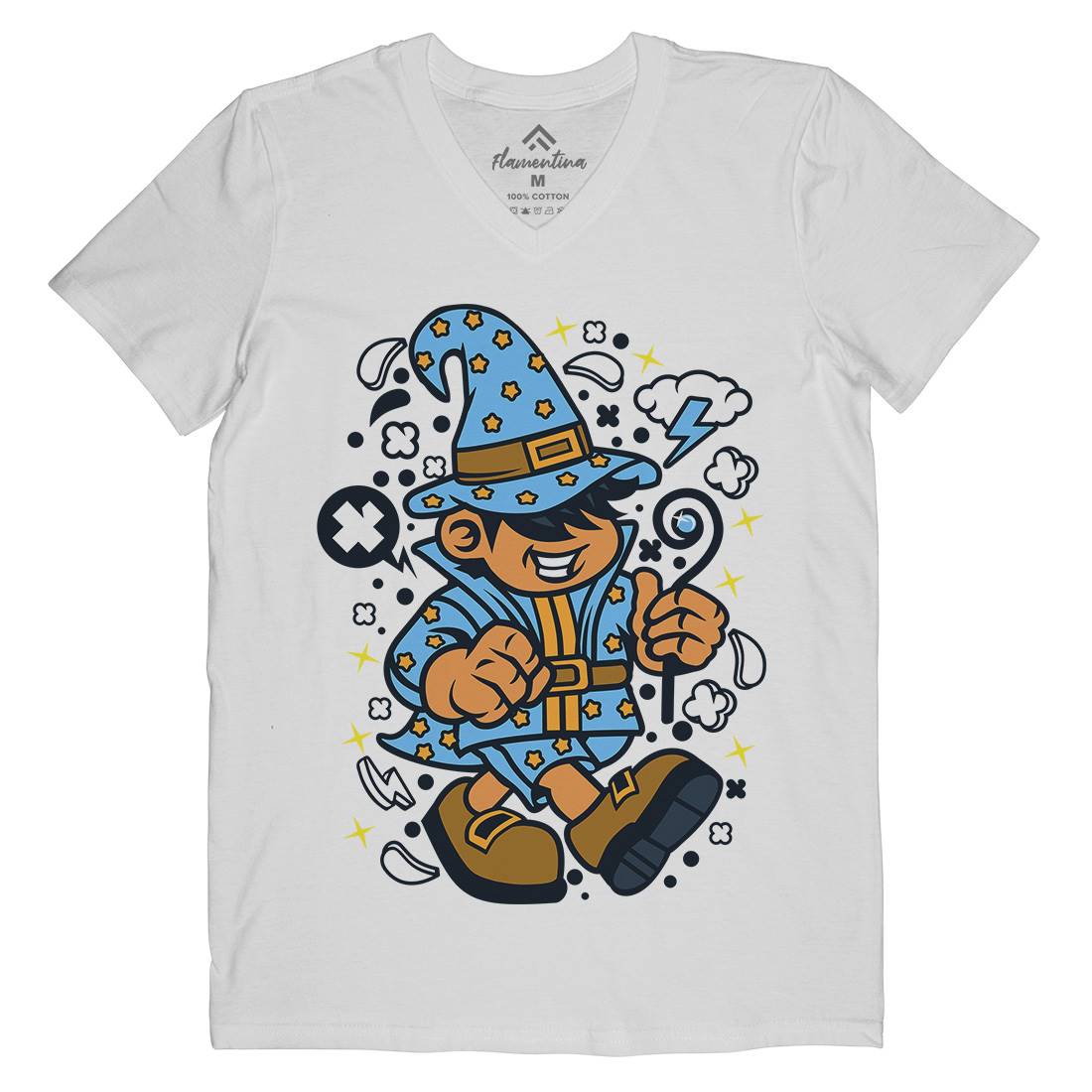 Wizard Kid Mens V-Neck T-Shirt Retro C691