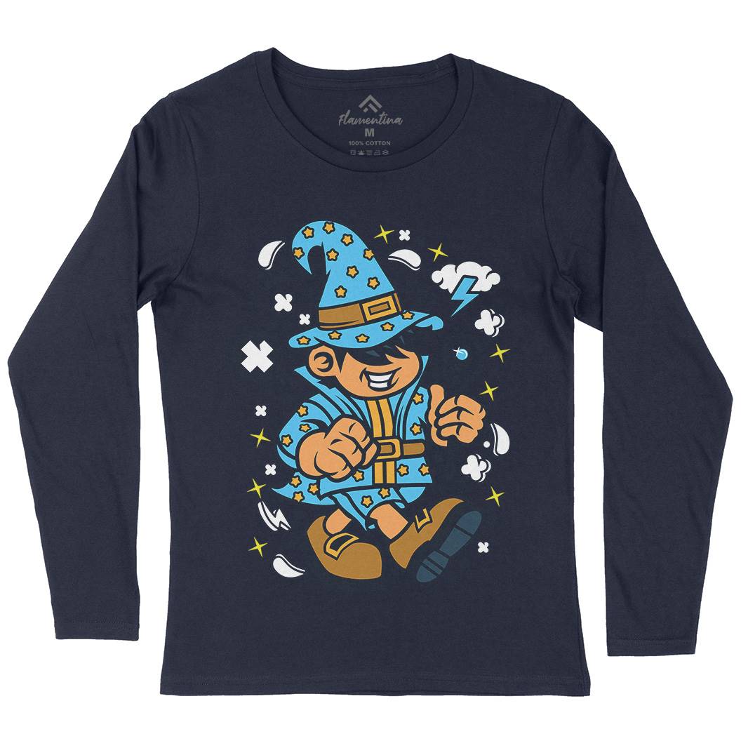 Wizard Kid Womens Long Sleeve T-Shirt Retro C691