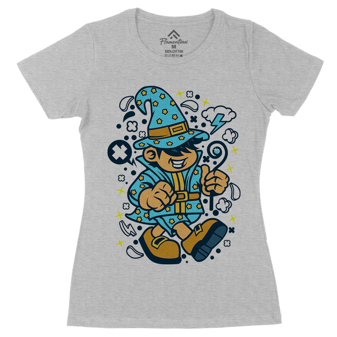 Wizard Kid Womens Organic Crew Neck T-Shirt Retro C691