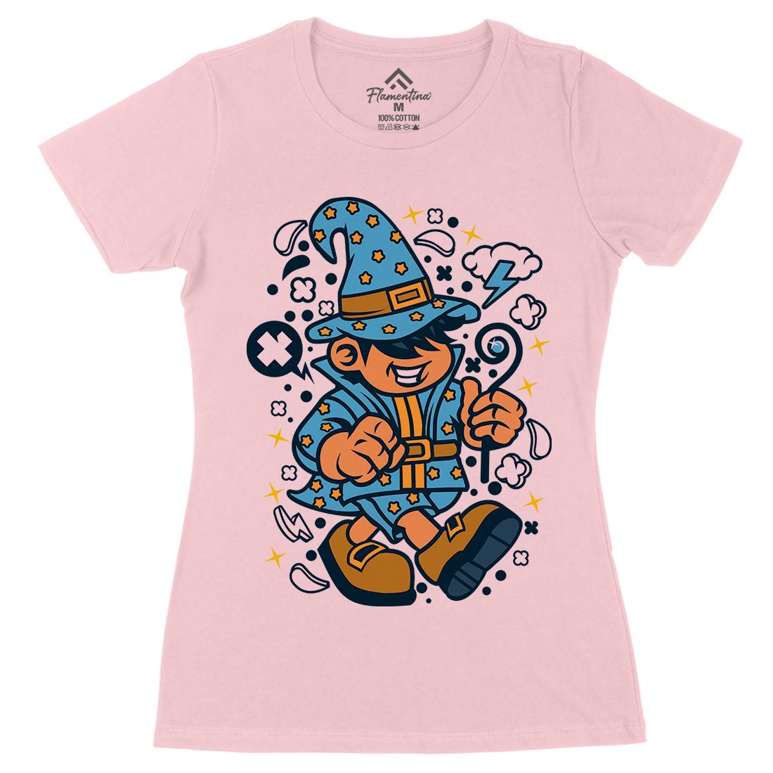 Wizard Kid Womens Organic Crew Neck T-Shirt Retro C691