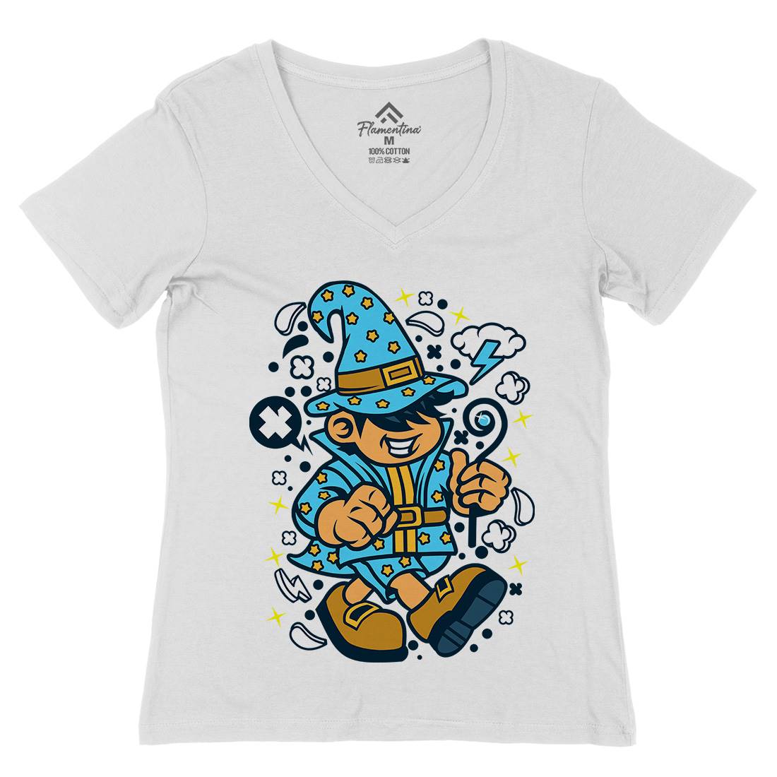 Wizard Kid Womens Organic V-Neck T-Shirt Retro C691