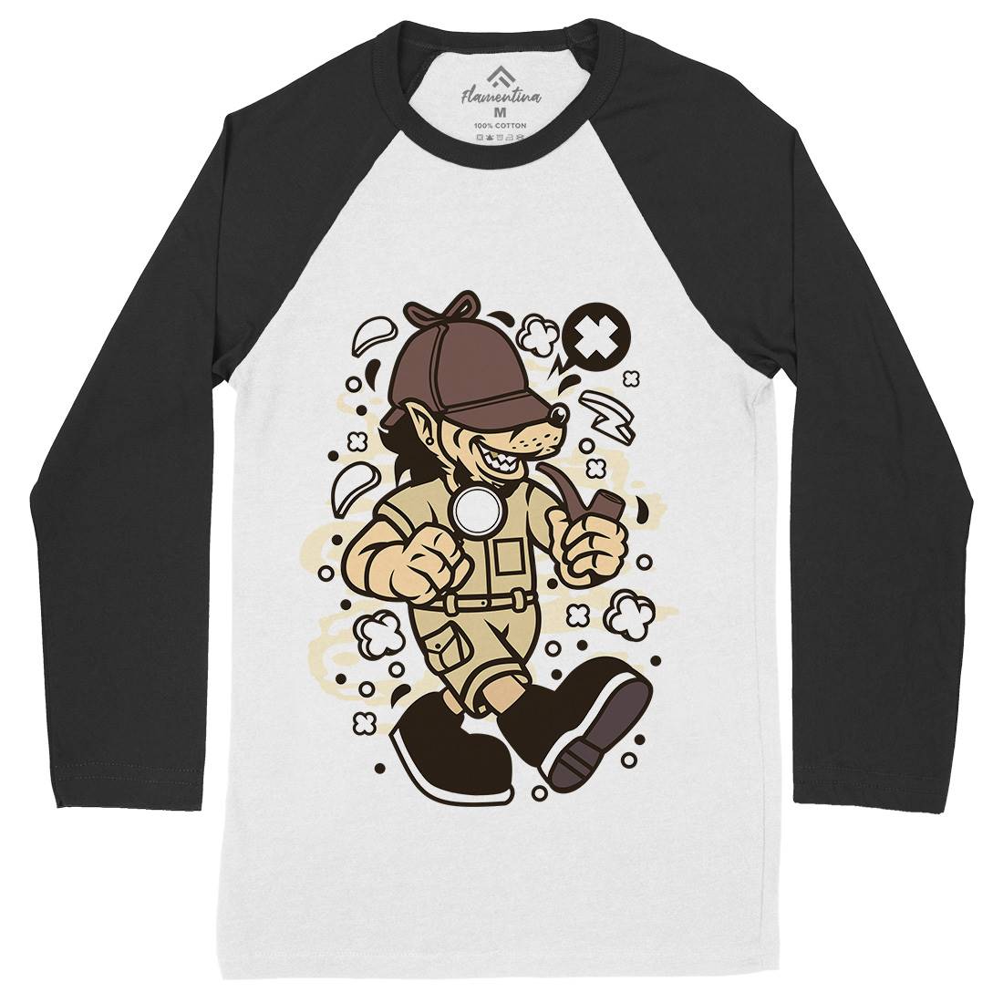 Wolf Detective Mens Long Sleeve Baseball T-Shirt Retro C692