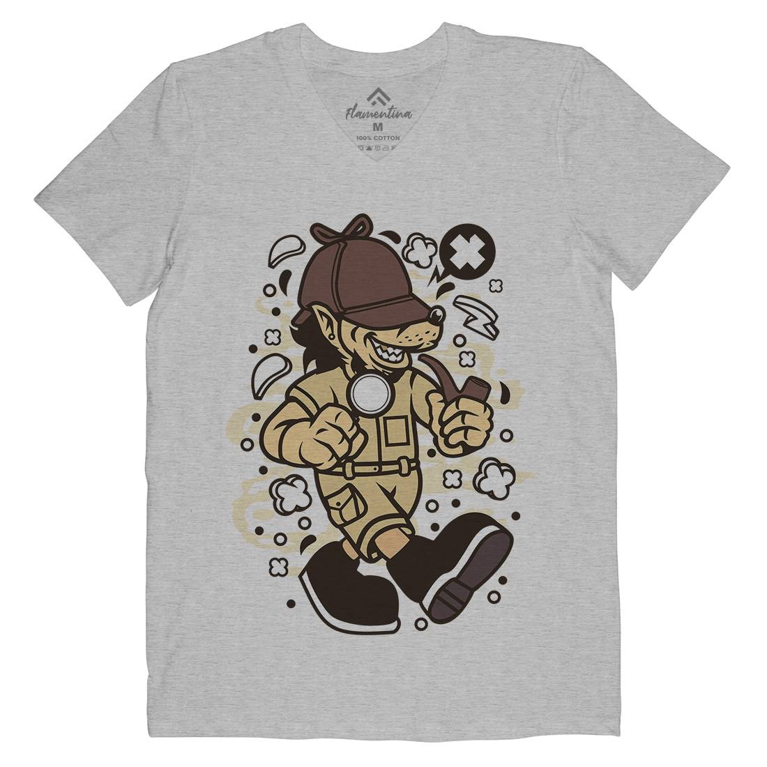Wolf Detective Mens V-Neck T-Shirt Retro C692