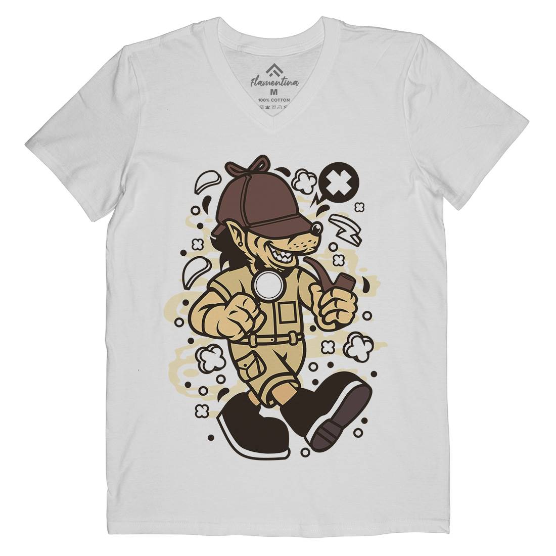 Wolf Detective Mens V-Neck T-Shirt Retro C692