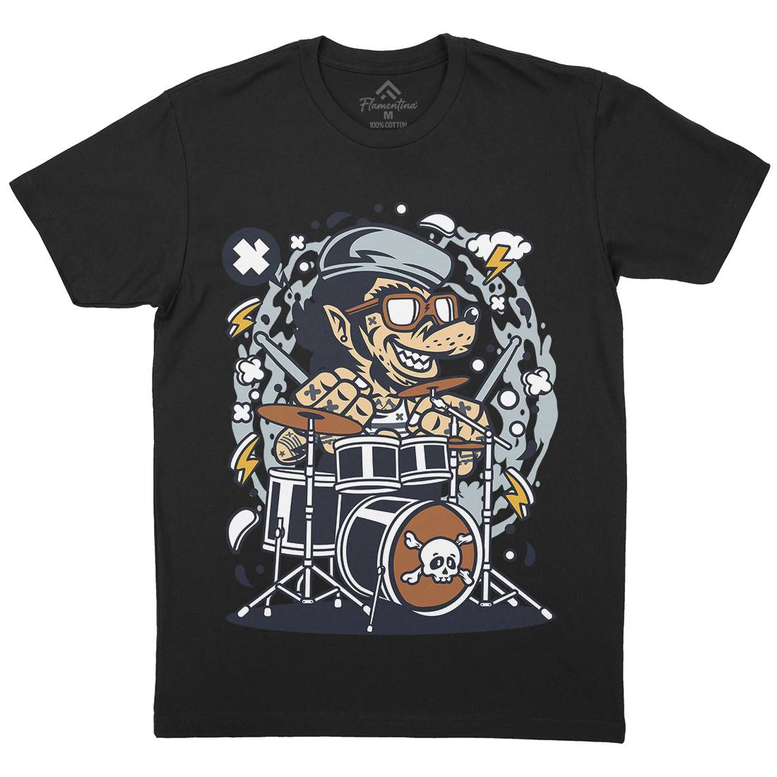 Wolf Drummer Mens Organic Crew Neck T-Shirt Music C693