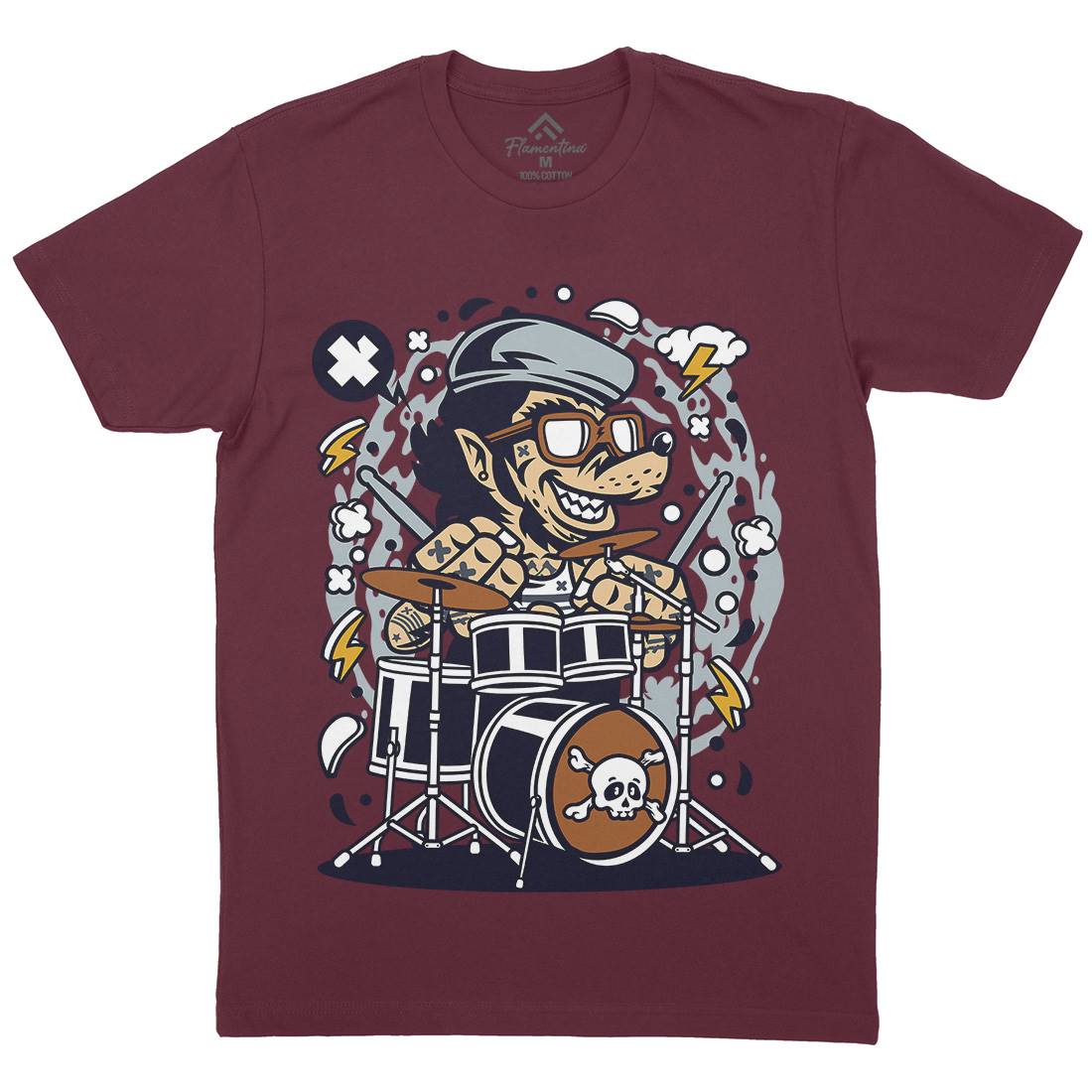 Wolf Drummer Mens Organic Crew Neck T-Shirt Music C693
