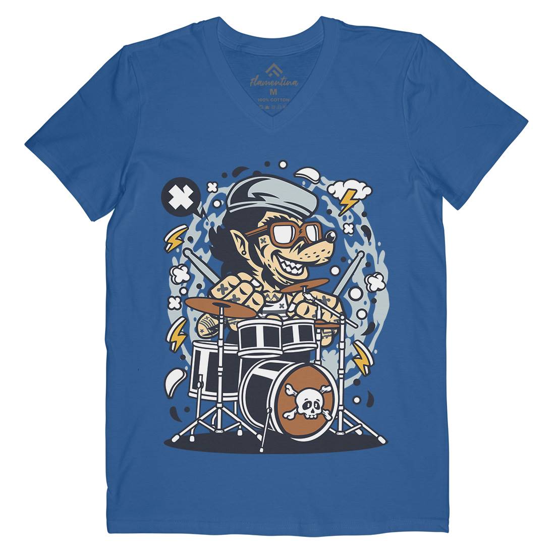 Wolf Drummer Mens V-Neck T-Shirt Music C693