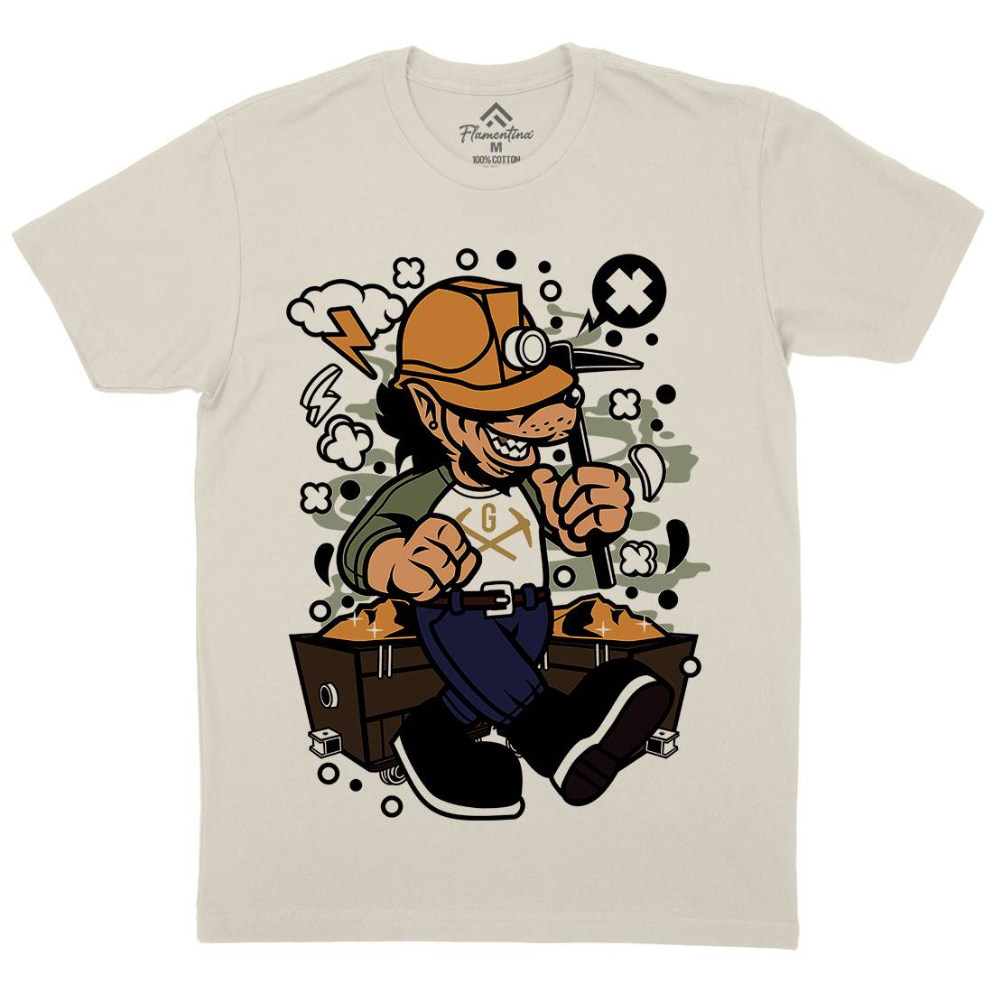 Wolf Gold Miner Mens Organic Crew Neck T-Shirt Work C695