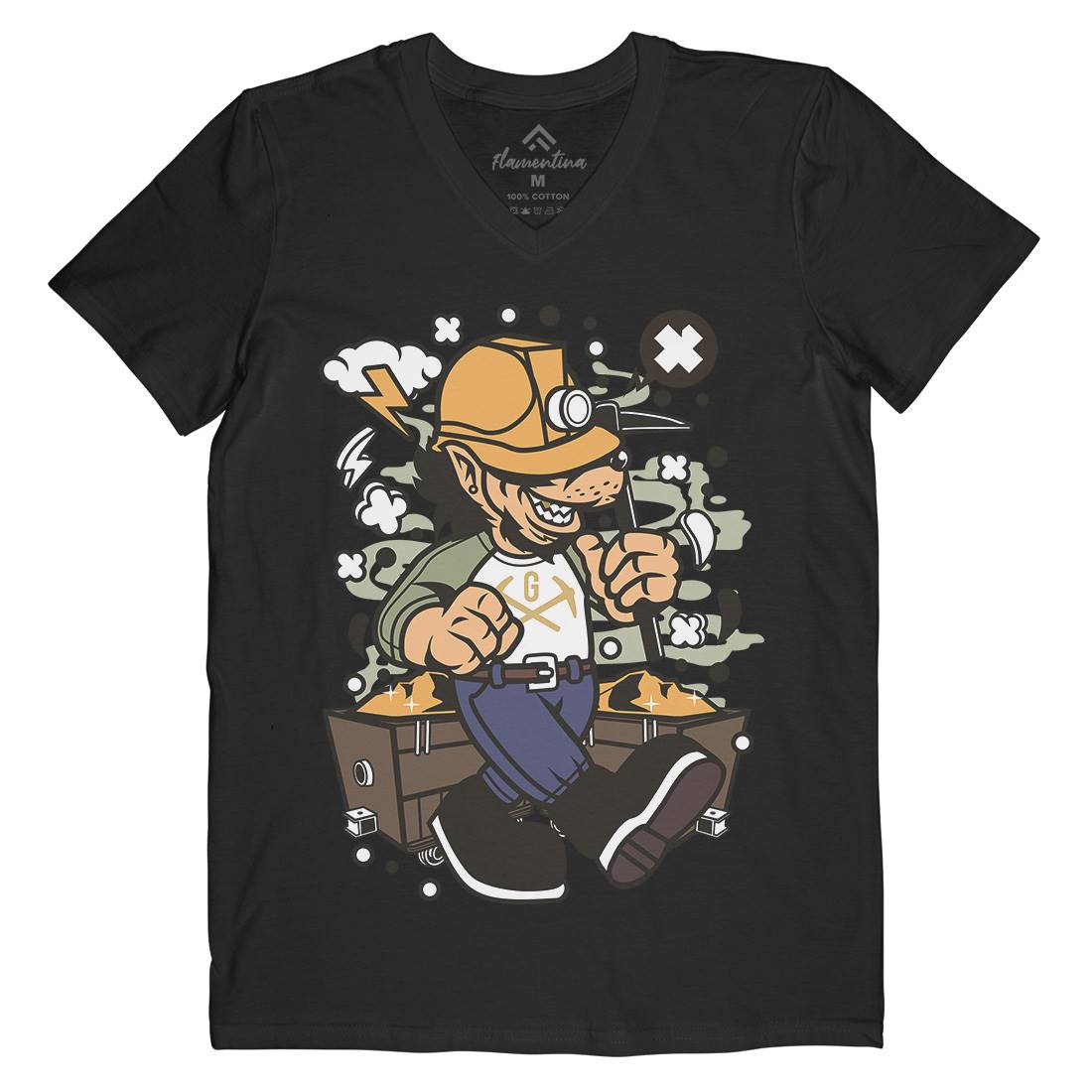 Wolf Gold Miner Mens V-Neck T-Shirt Work C695