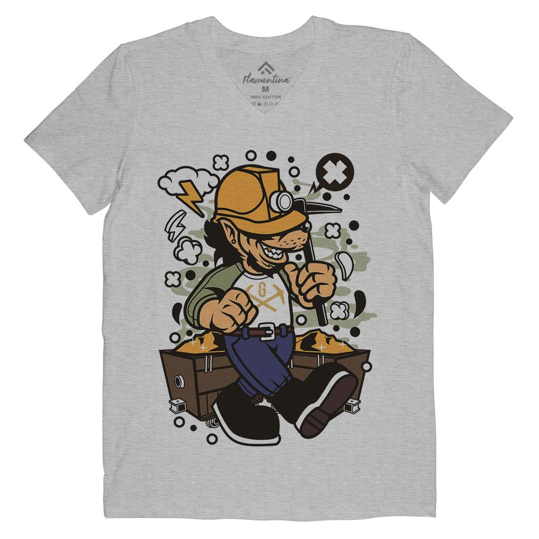 Wolf Gold Miner Mens Organic V-Neck T-Shirt Work C695