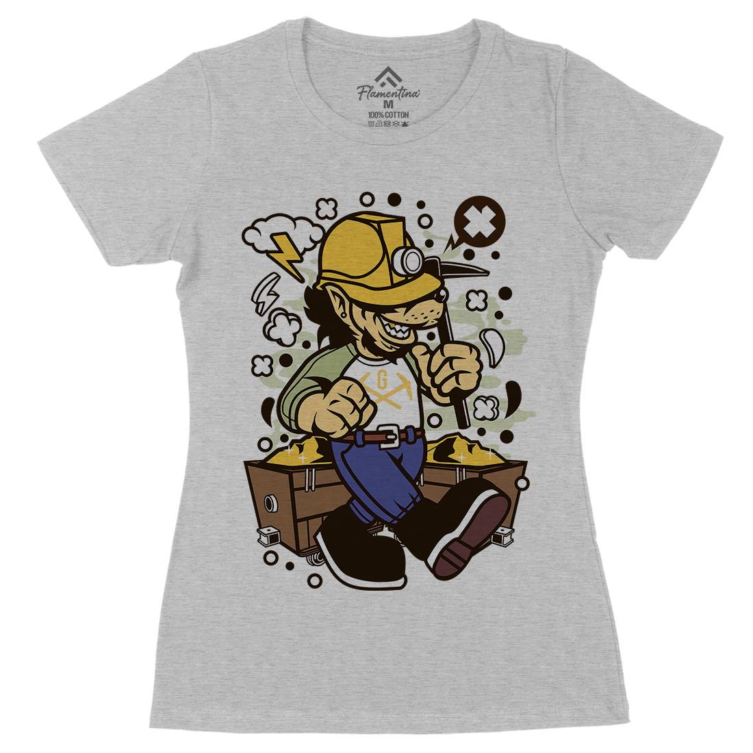 Wolf Gold Miner Womens Organic Crew Neck T-Shirt Work C695