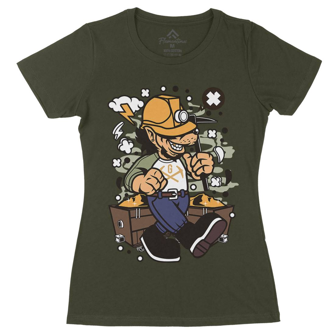 Wolf Gold Miner Womens Organic Crew Neck T-Shirt Work C695