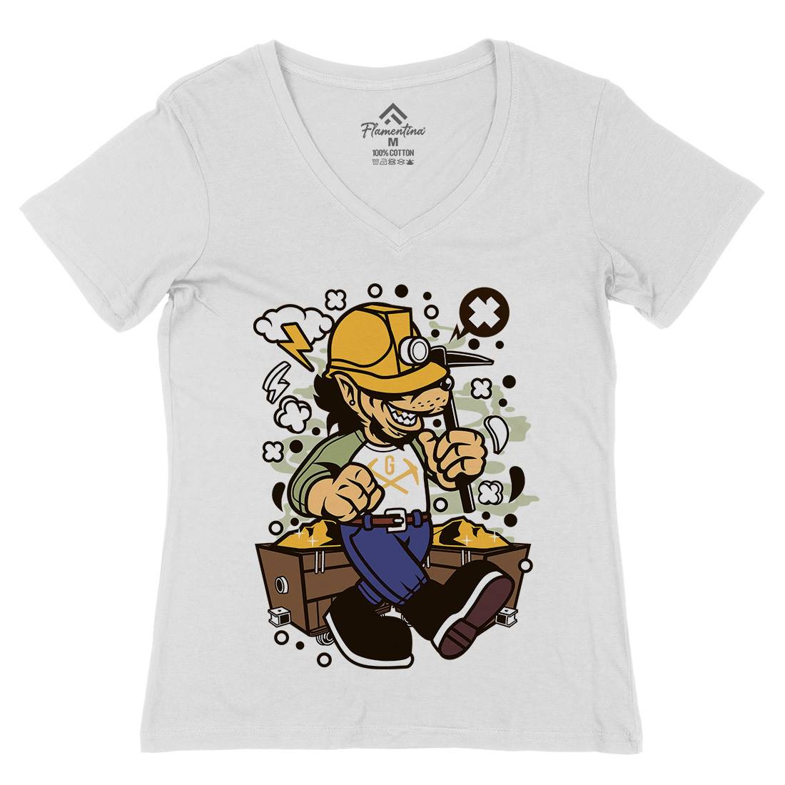 Wolf Gold Miner Womens Organic V-Neck T-Shirt Work C695