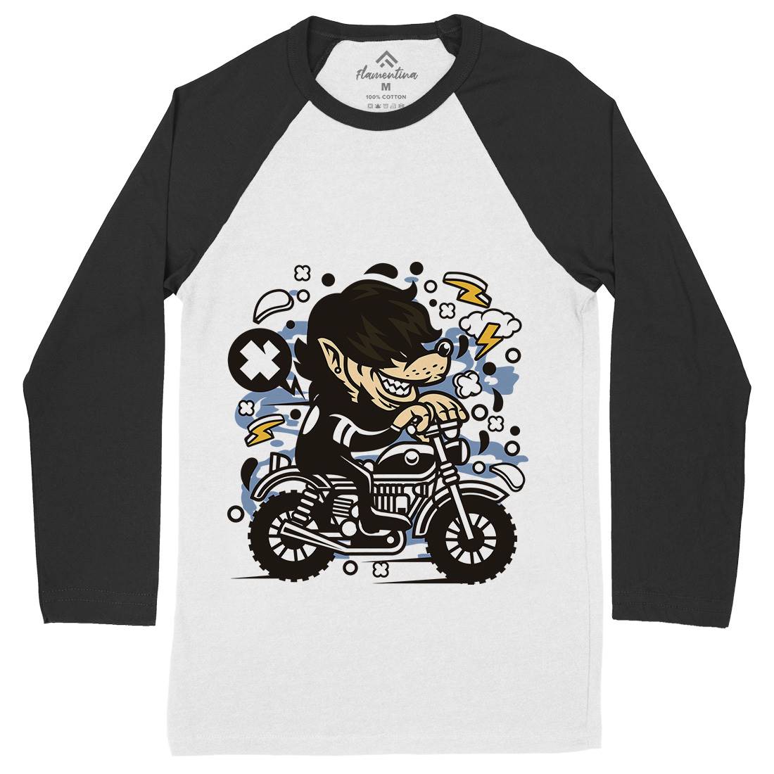 Wolf Motocross Mens Long Sleeve Baseball T-Shirt Motorcycles C697