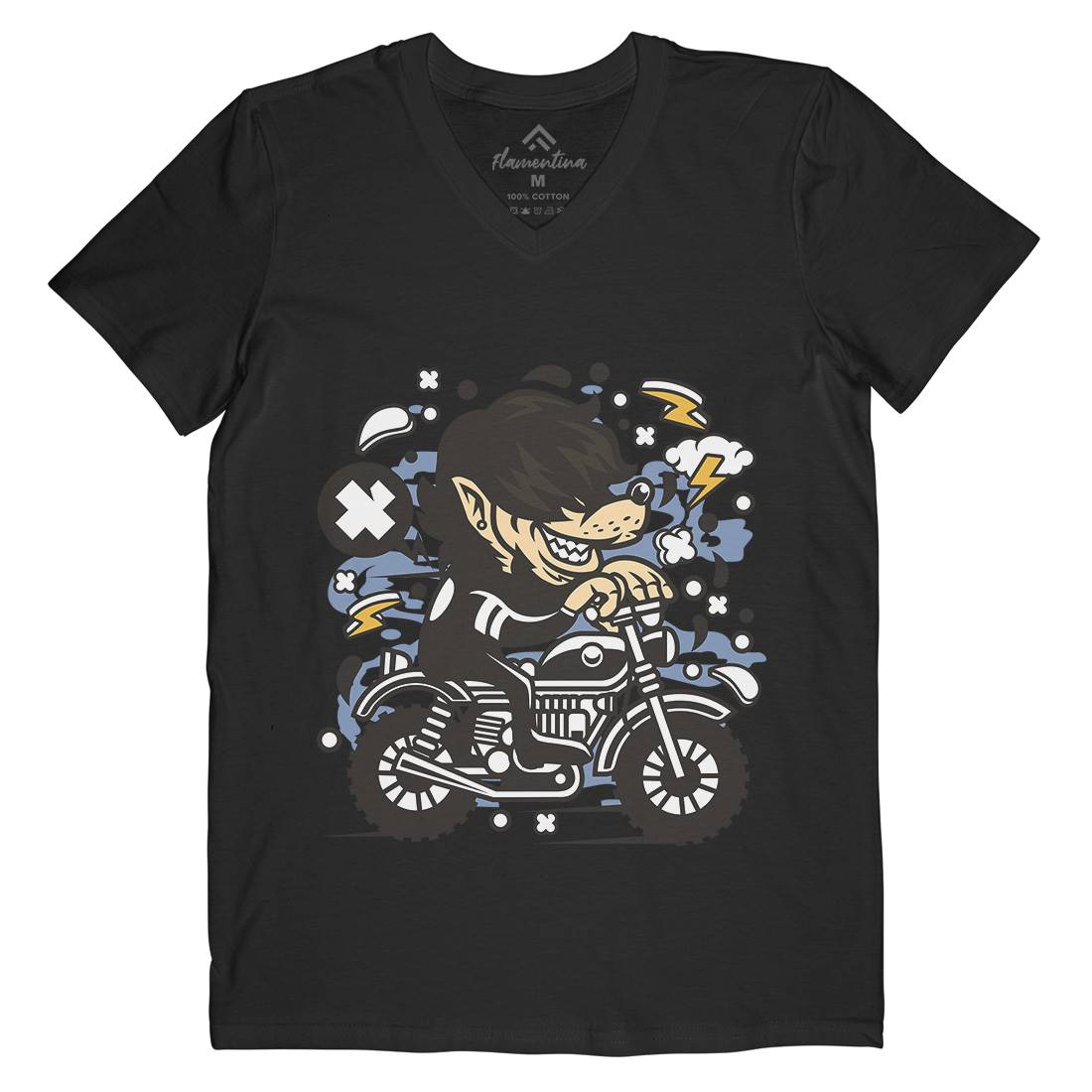 Wolf Motocross Mens Organic V-Neck T-Shirt Motorcycles C697