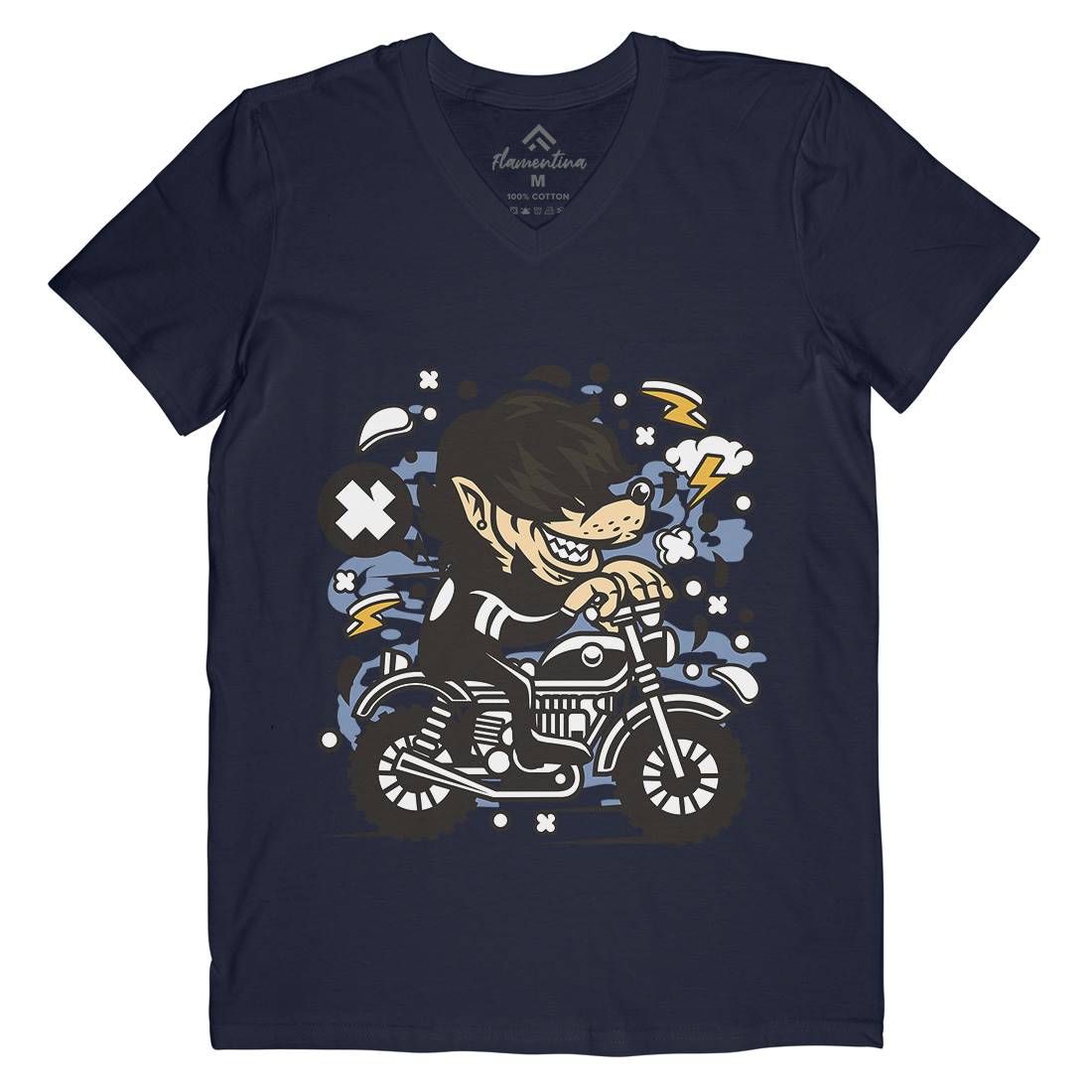 Wolf Motocross Mens V-Neck T-Shirt Motorcycles C697