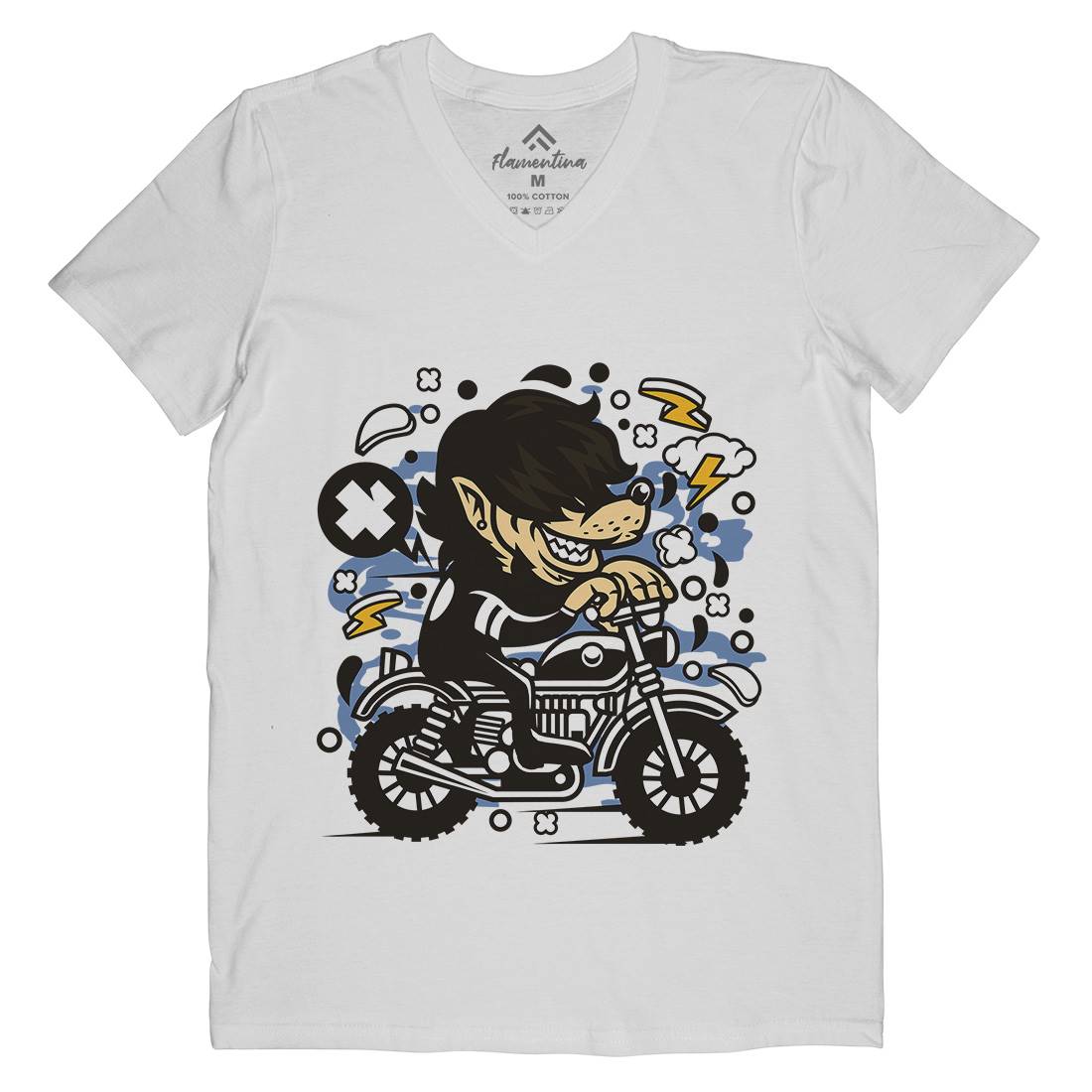 Wolf Motocross Mens V-Neck T-Shirt Motorcycles C697