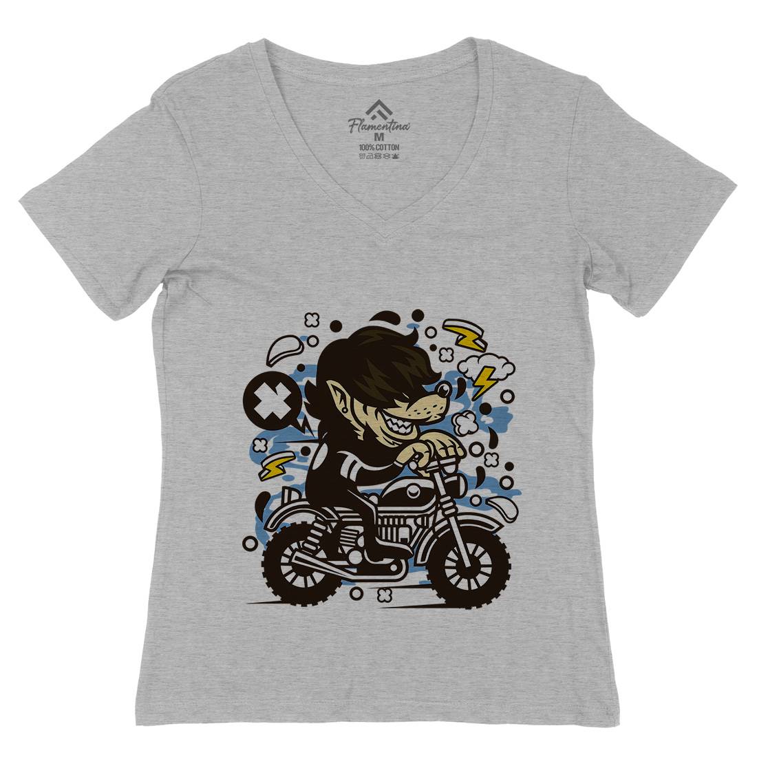 Wolf Motocross Womens Organic V-Neck T-Shirt Motorcycles C697