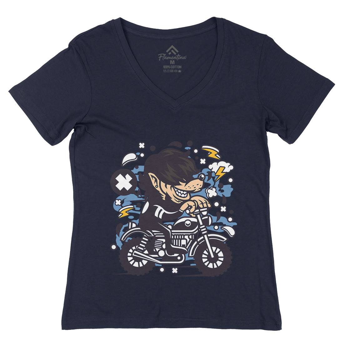 Wolf Motocross Womens Organic V-Neck T-Shirt Motorcycles C697
