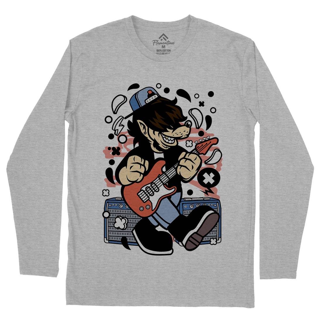 Wolf Rocker Mens Long Sleeve T-Shirt Music C698