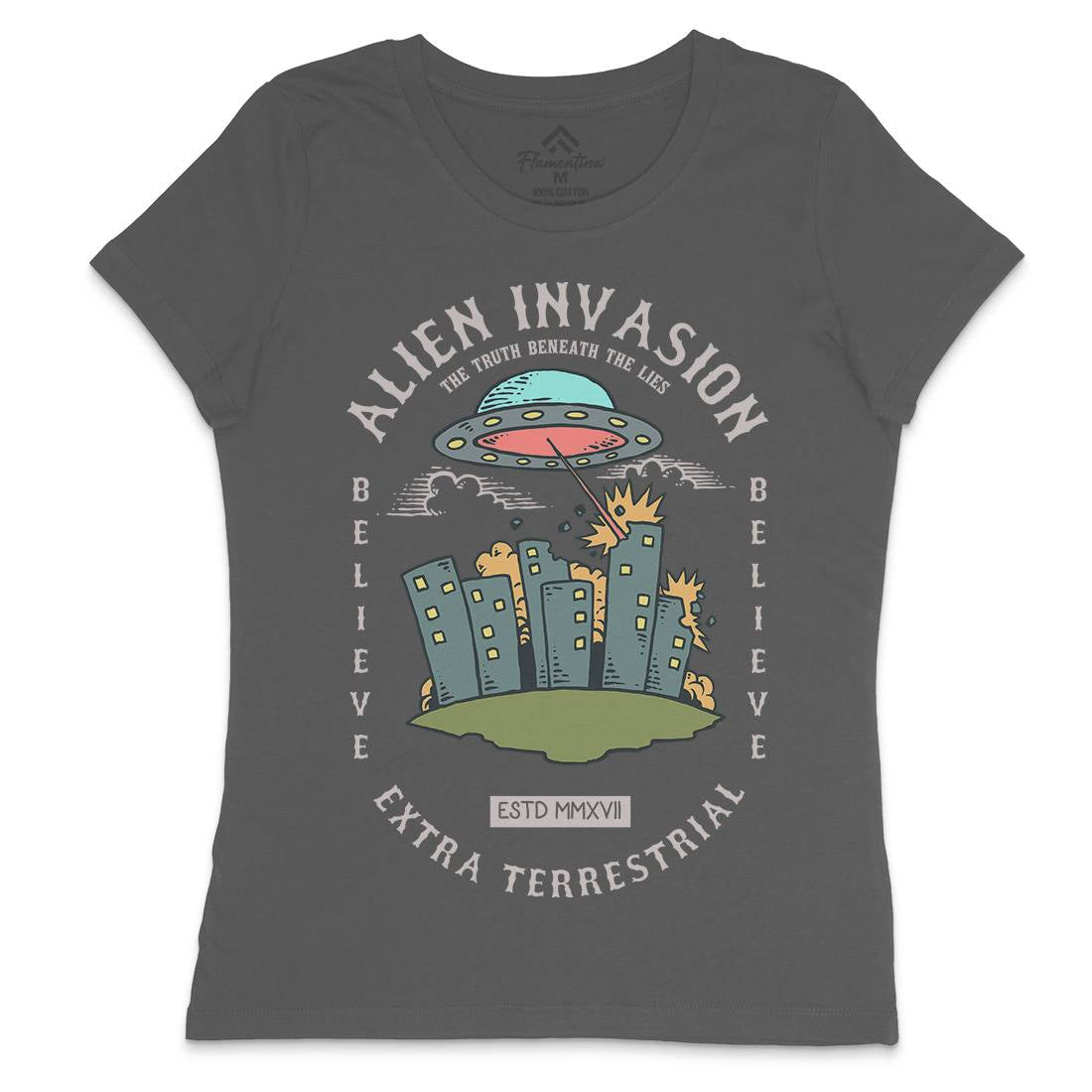 Alien Attack Womens Crew Neck T-Shirt Space C703
