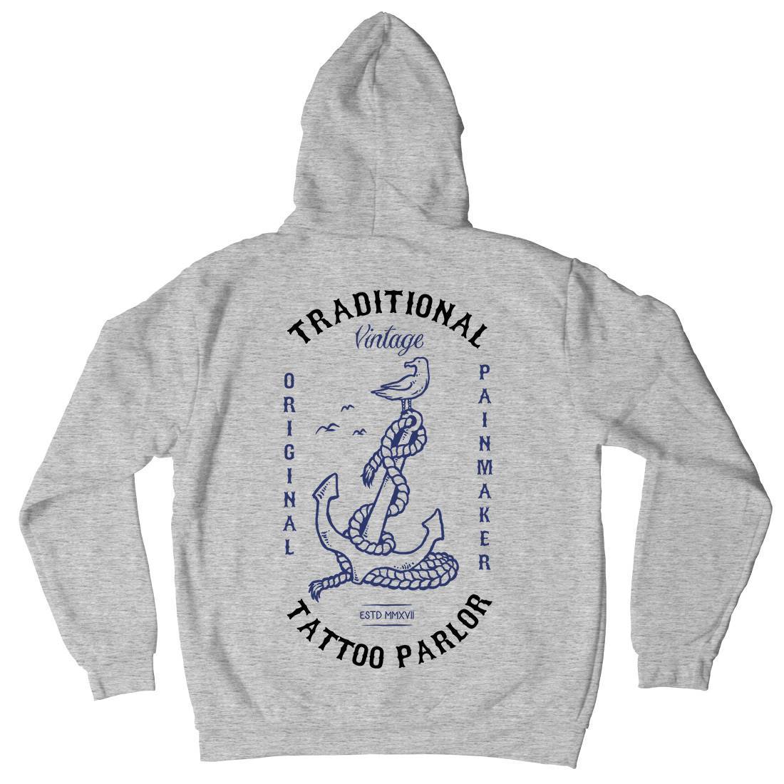 Anchor Bird Mens Hoodie With Pocket Navy C705