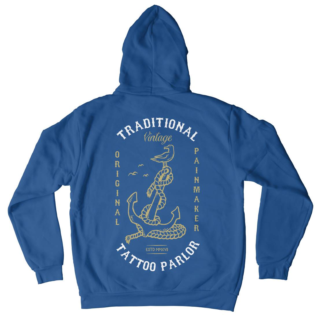 Anchor Bird Mens Hoodie With Pocket Navy C705