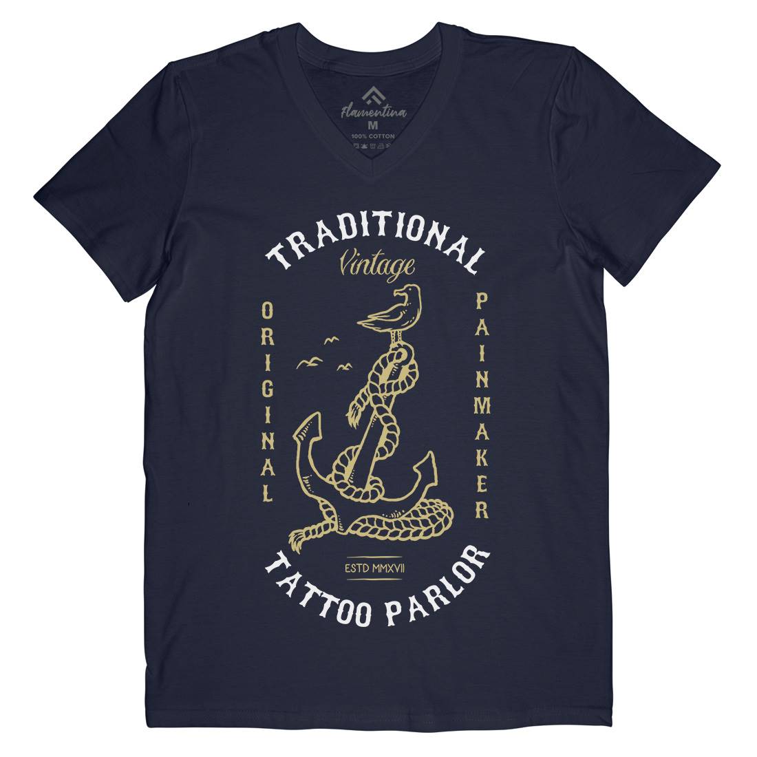 Anchor Bird Mens Organic V-Neck T-Shirt Navy C705