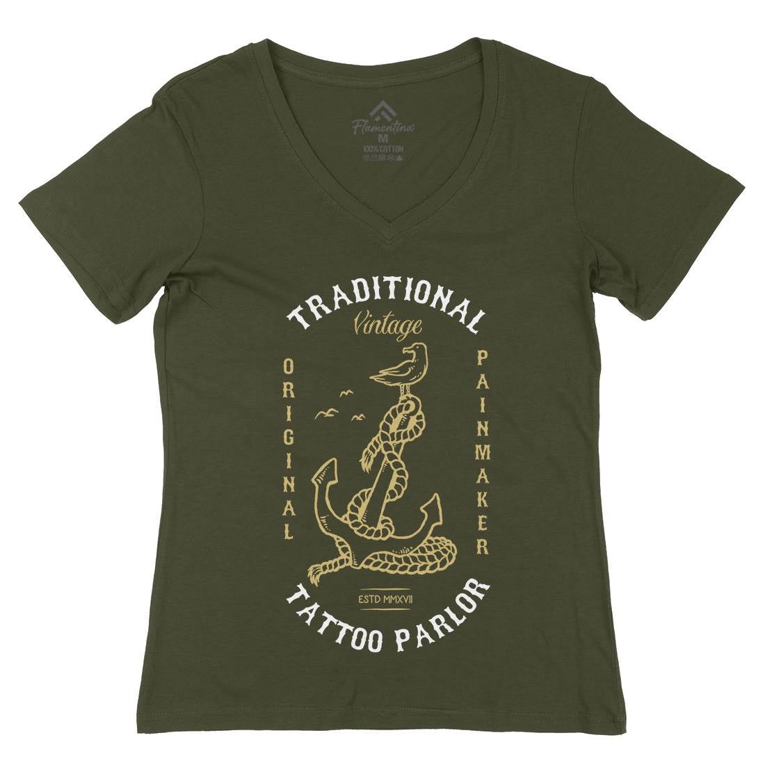 Anchor Bird Womens Organic V-Neck T-Shirt Navy C705