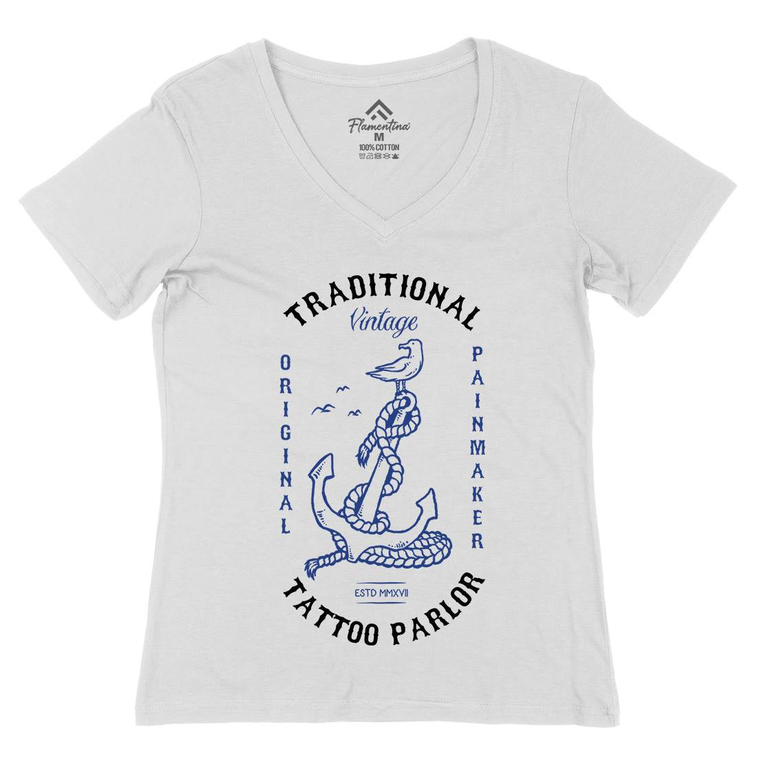 Anchor Bird Womens Organic V-Neck T-Shirt Navy C705