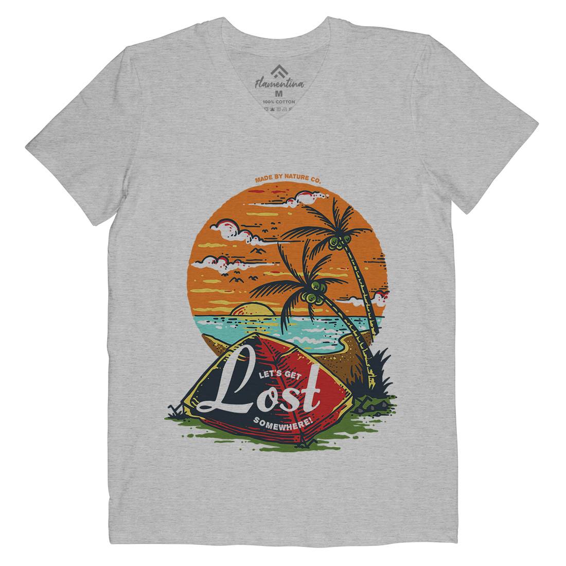 Beach Camping Mens Organic V-Neck T-Shirt Nature C708