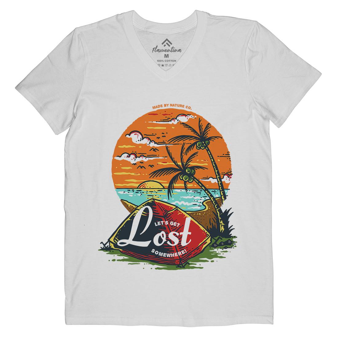 Beach Camping Mens Organic V-Neck T-Shirt Nature C708