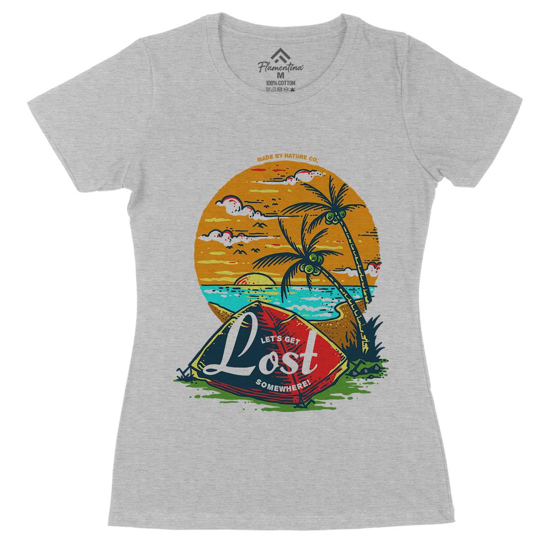 Beach Camping Womens Organic Crew Neck T-Shirt Nature C708