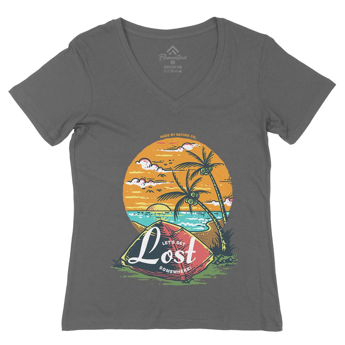 Beach Camping Womens Organic V-Neck T-Shirt Nature C708