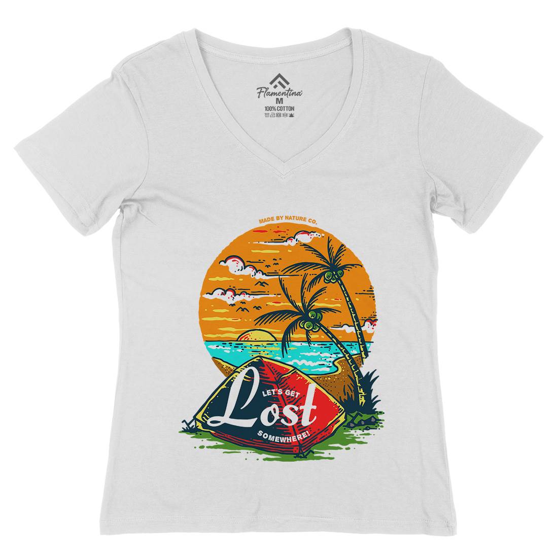 Beach Camping Womens Organic V-Neck T-Shirt Nature C708
