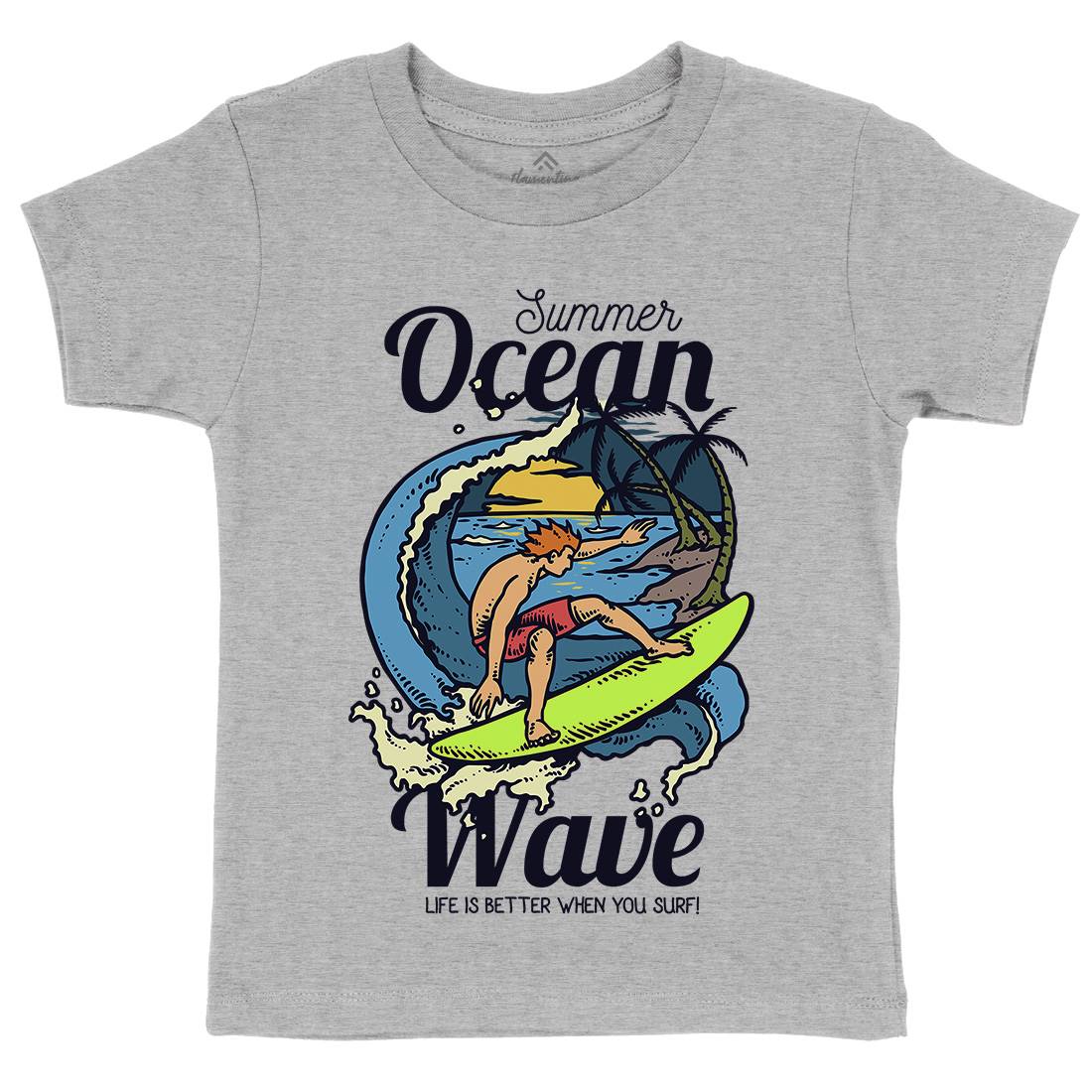 Beach Surfing Kids Organic Crew Neck T-Shirt Surf C710