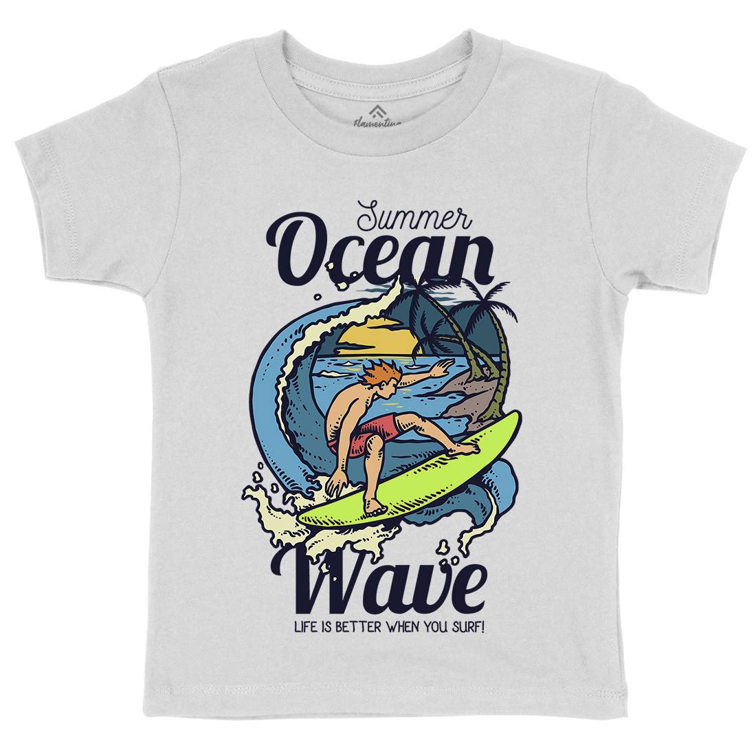 Beach Surfing Kids Organic Crew Neck T-Shirt Surf C710