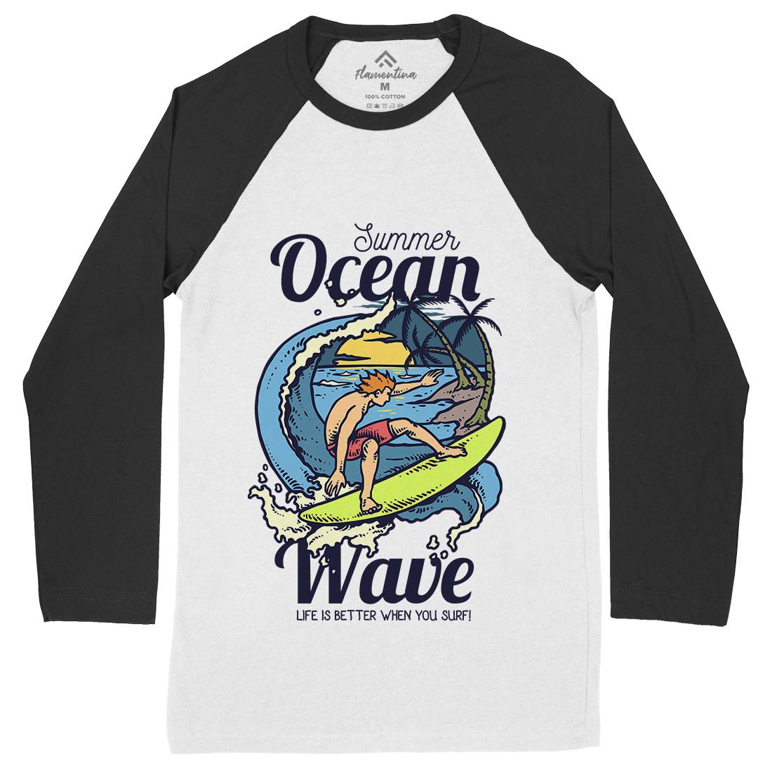 Beach Surfing Mens Long Sleeve Baseball T-Shirt Surf C710
