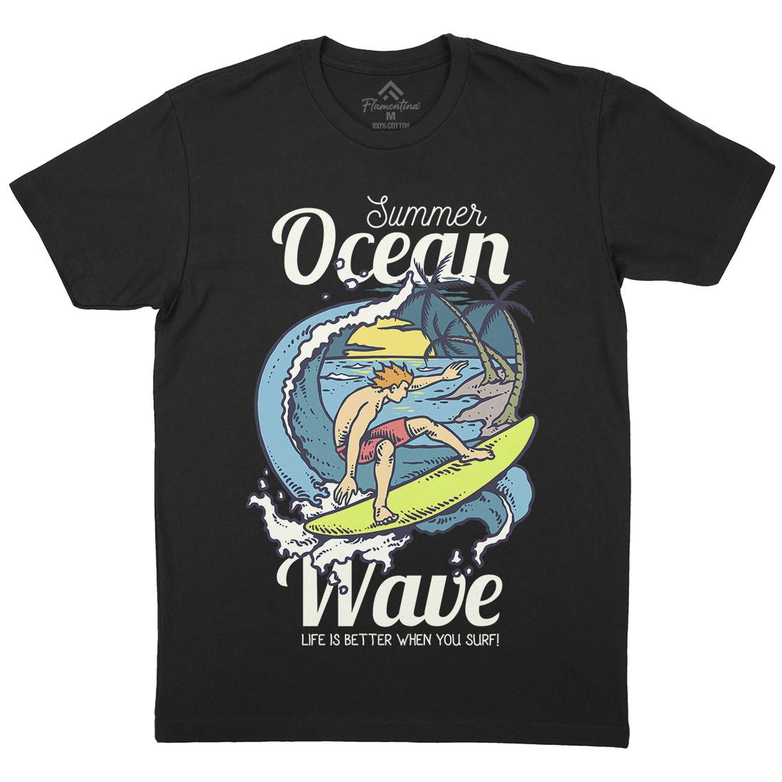 Beach Surfing Mens Crew Neck T-Shirt Surf C710