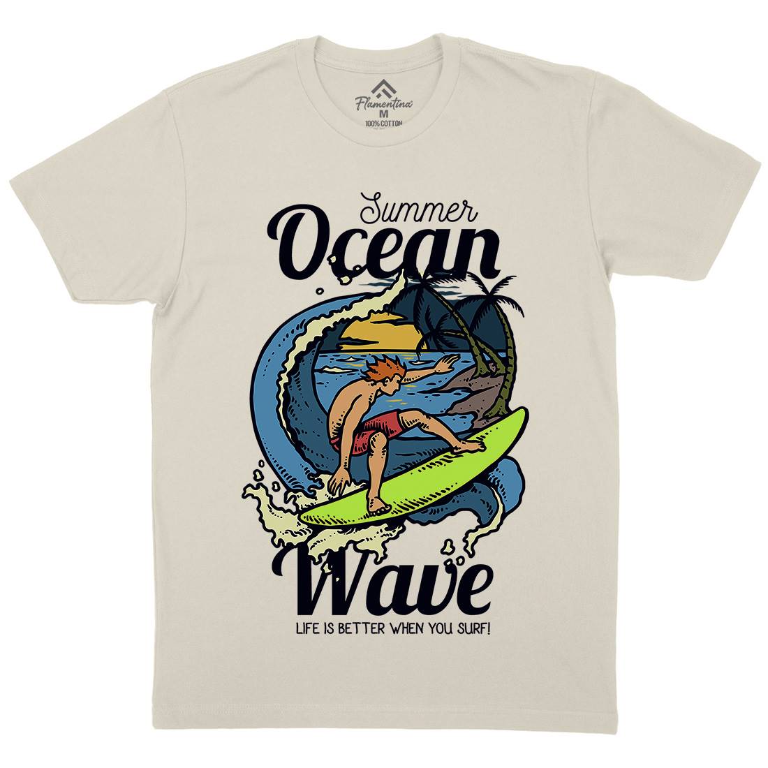Beach Surfing Mens Organic Crew Neck T-Shirt Surf C710