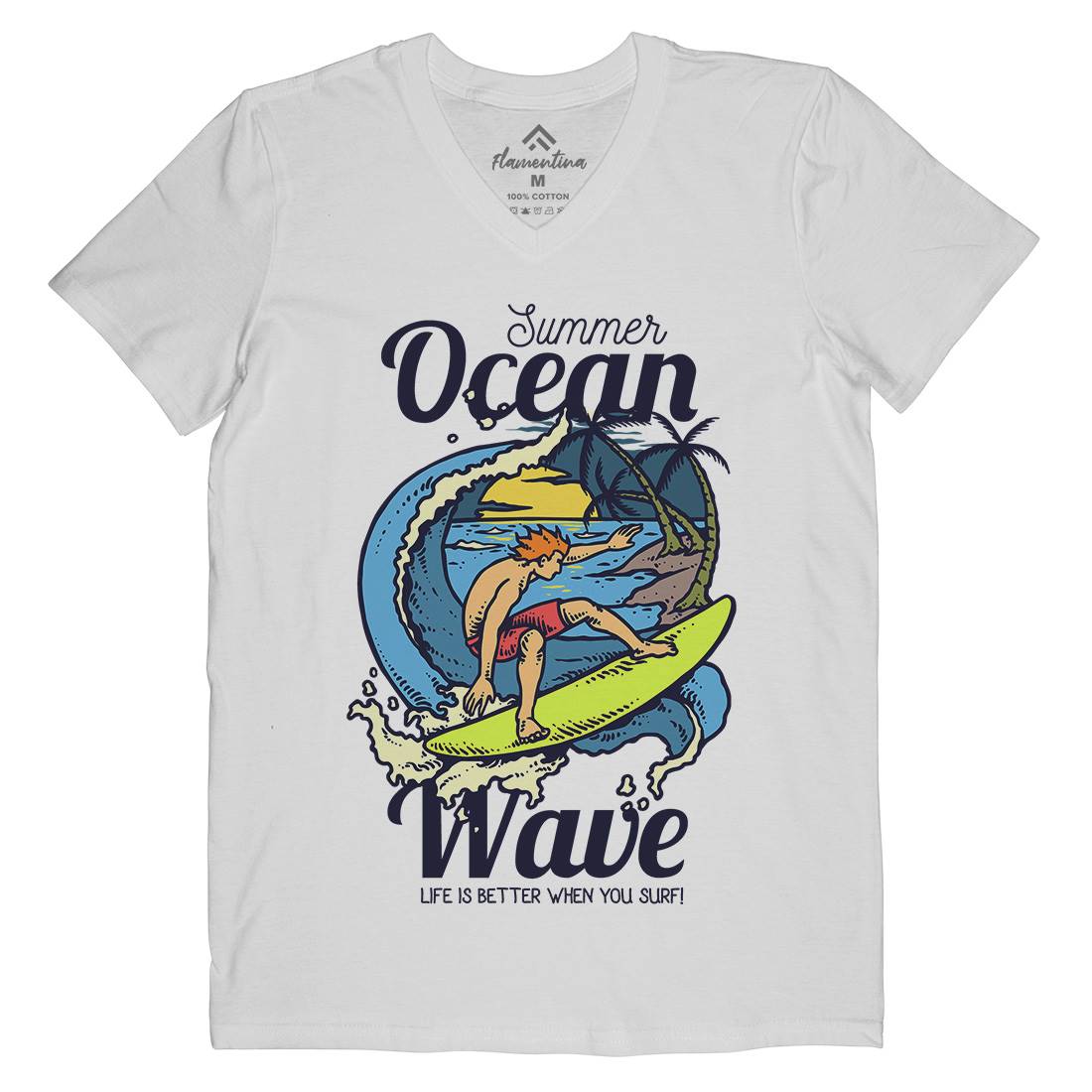 Beach Surfing Mens V-Neck T-Shirt Surf C710