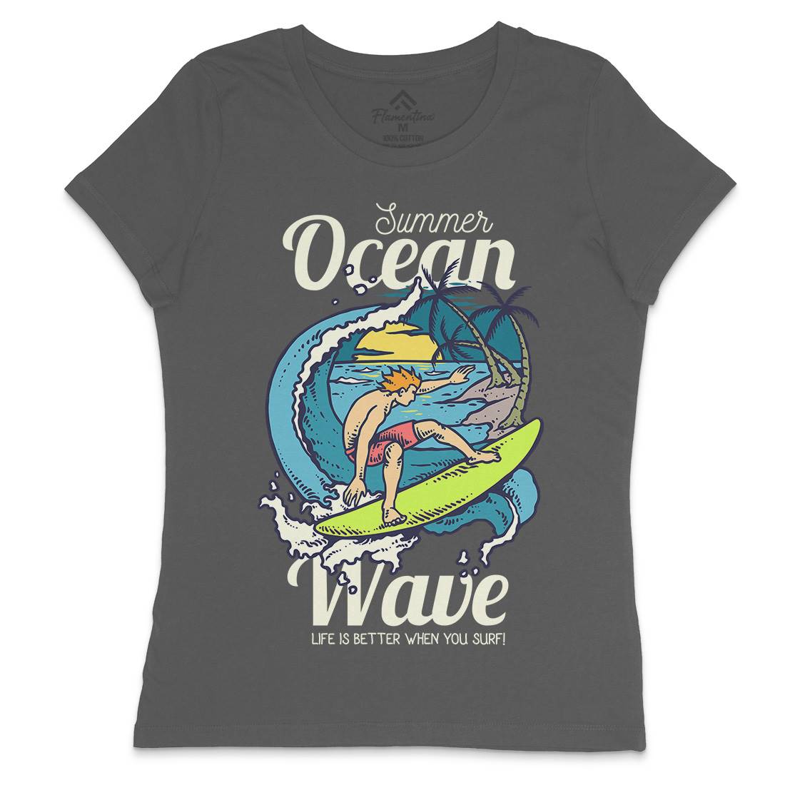 Beach Surfing Womens Crew Neck T-Shirt Surf C710