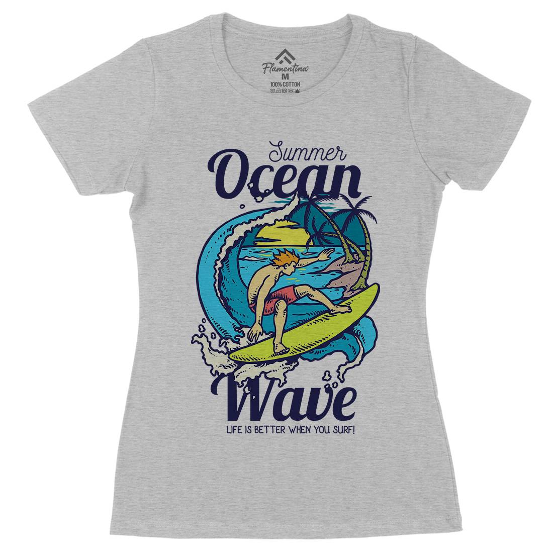 Beach Surfing Womens Organic Crew Neck T-Shirt Surf C710