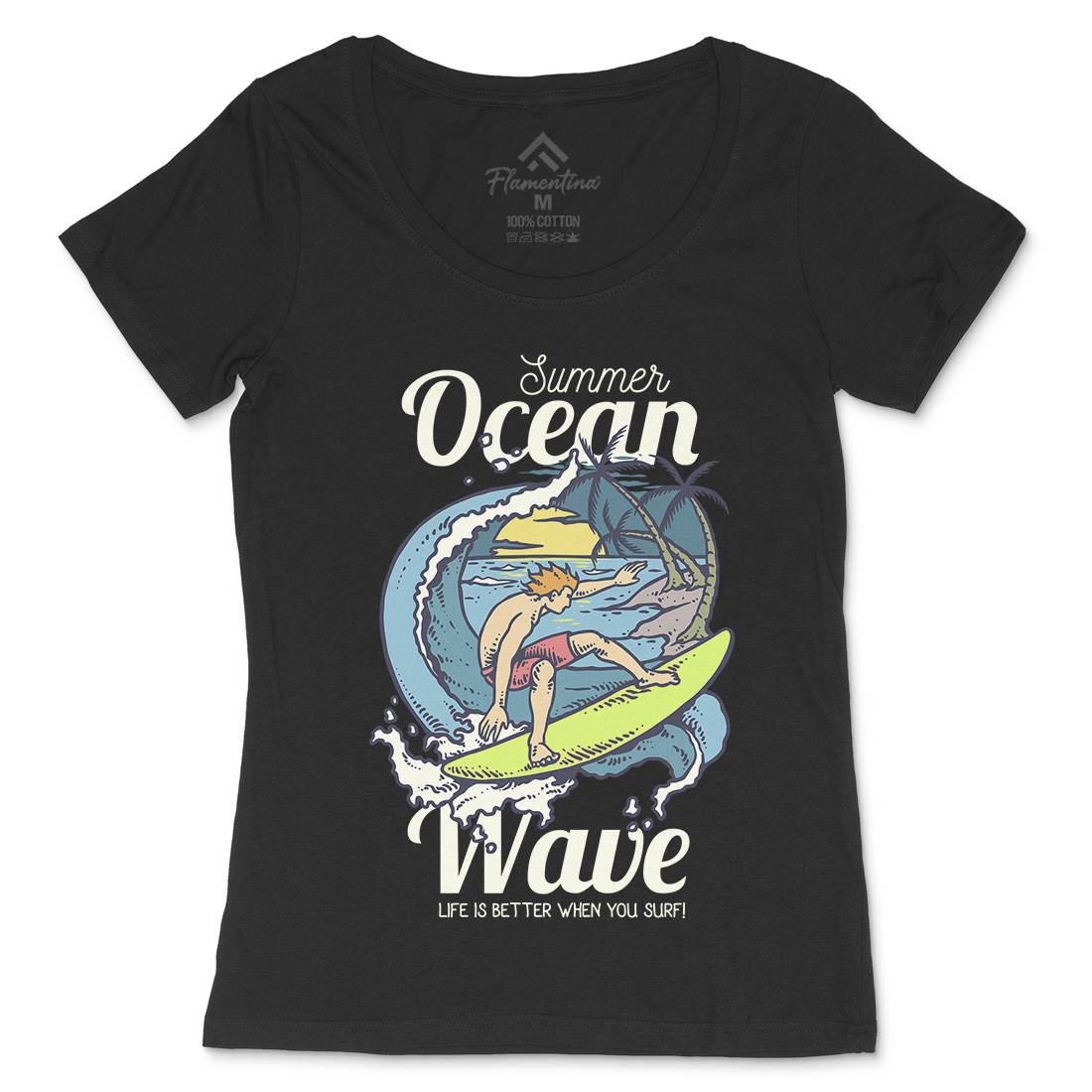 Beach Surfing Womens Scoop Neck T-Shirt Surf C710
